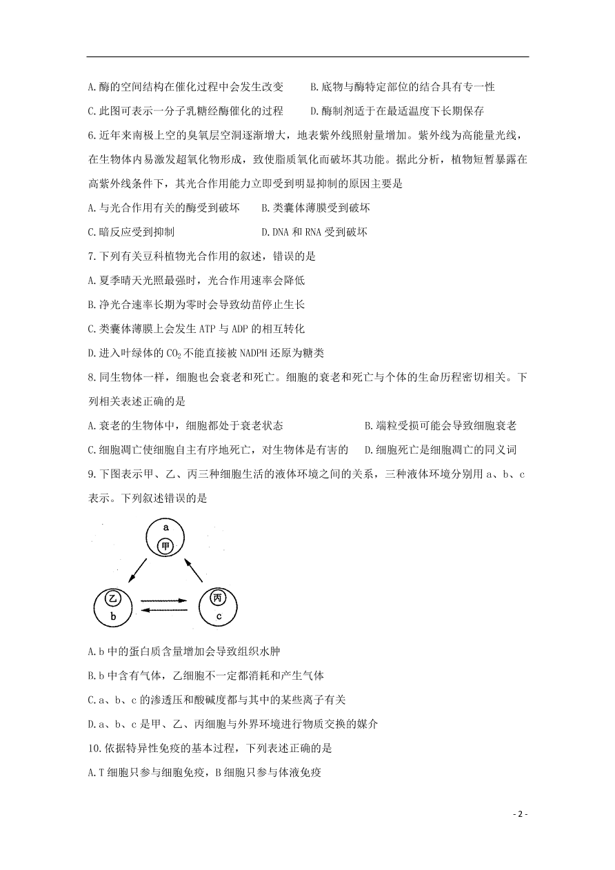 河南省洛阳市2021届高三生物上学期期中试题（含答案）