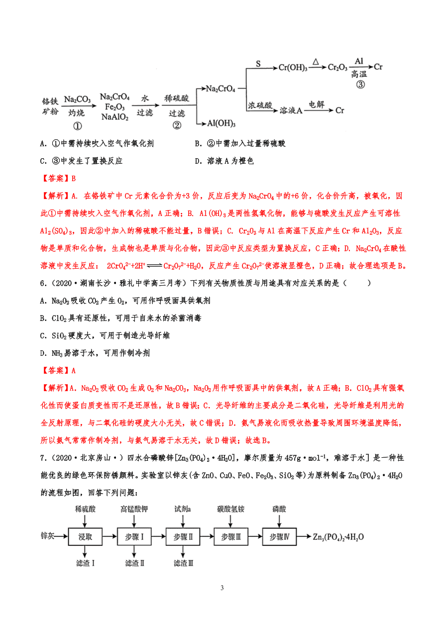 2020-2021年高考化学一轮易错点强化训练：元素化合物