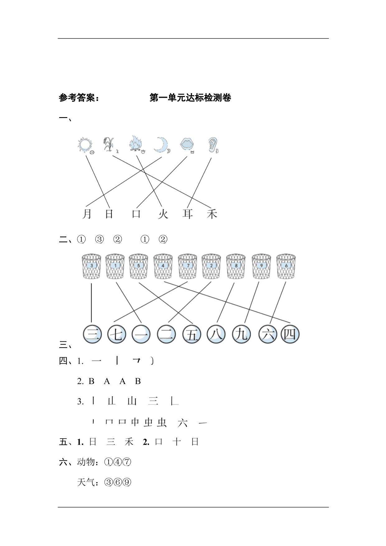 2020小学语文一年级上册第一单元达标检测卷（统编版）