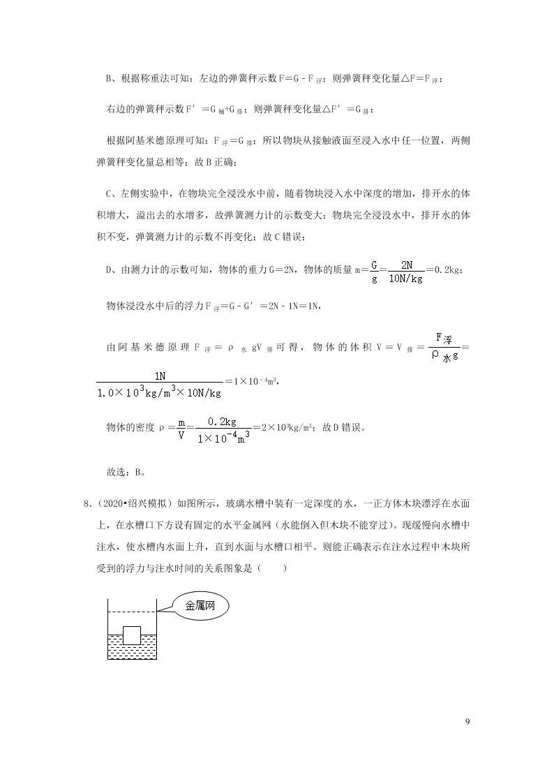 新人教版2020八年级下册物理知识点专练：10.2阿基米德原理（含解析）