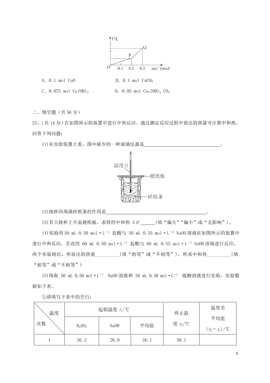 福建省罗源第一中学2020-2021学年高二化学10月月考试题（无答案）