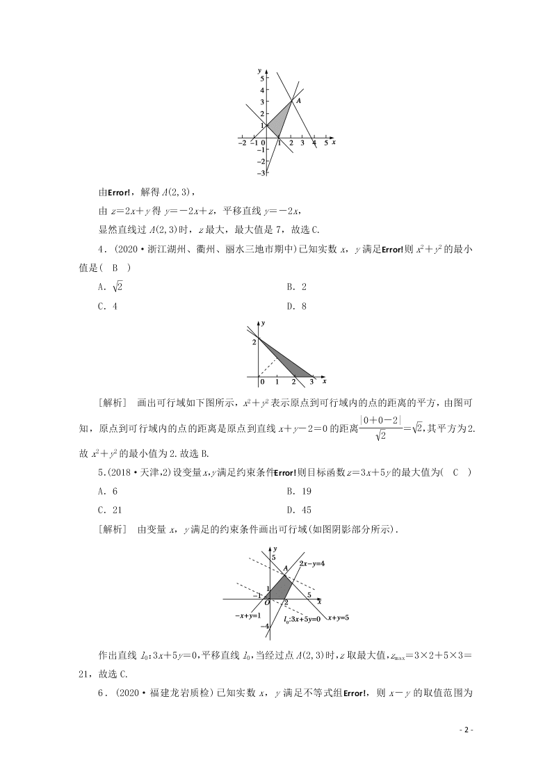 2021版高考数学一轮复习 第六章40简单的线性规则 练案（含解析）