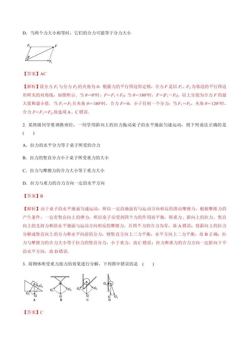 2020-2021年高考物理一轮复习核心考点专题5 力的合成与分解