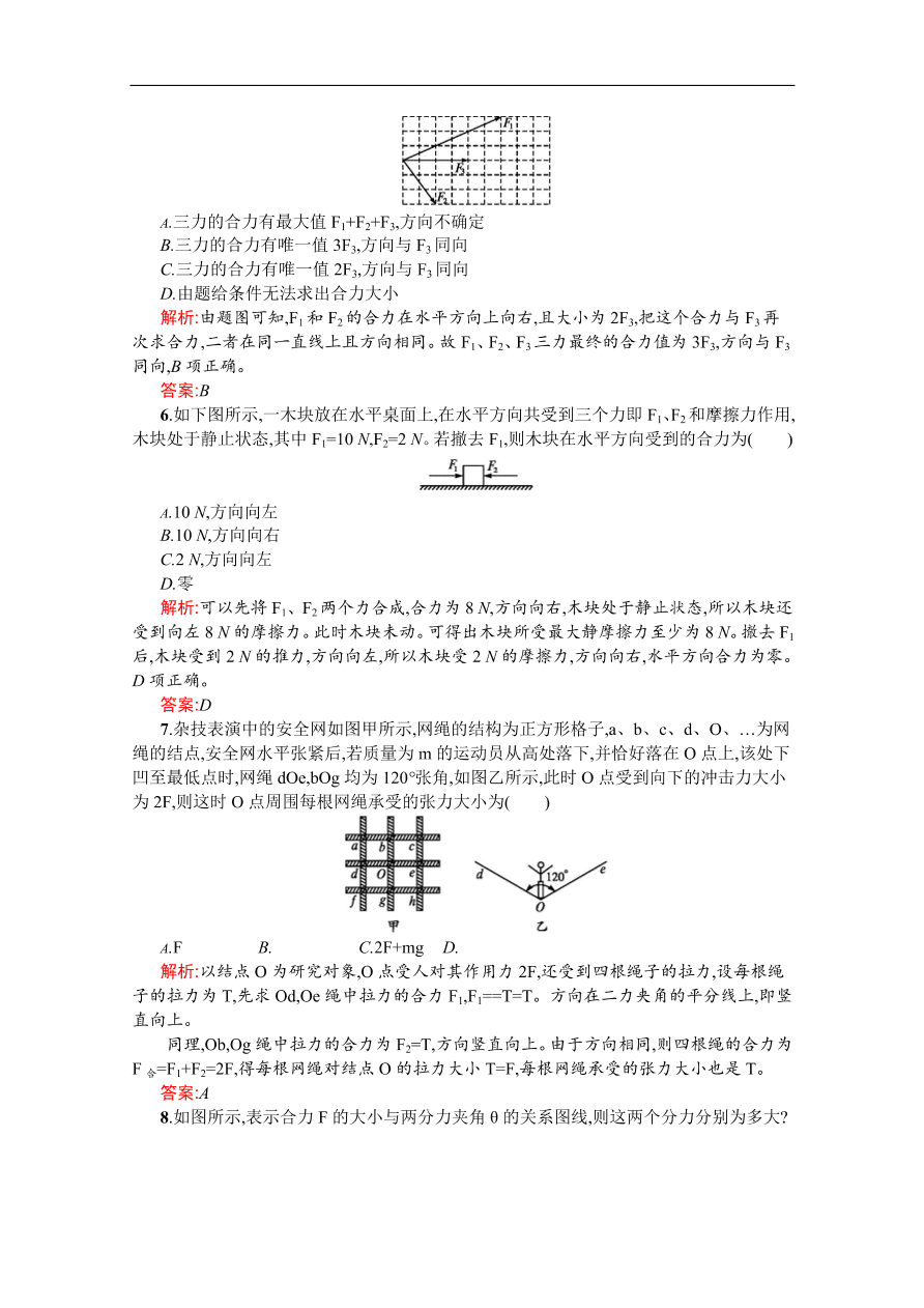 人教版高一物理上册必修1《4.1怎样求合力》同步练习及答案