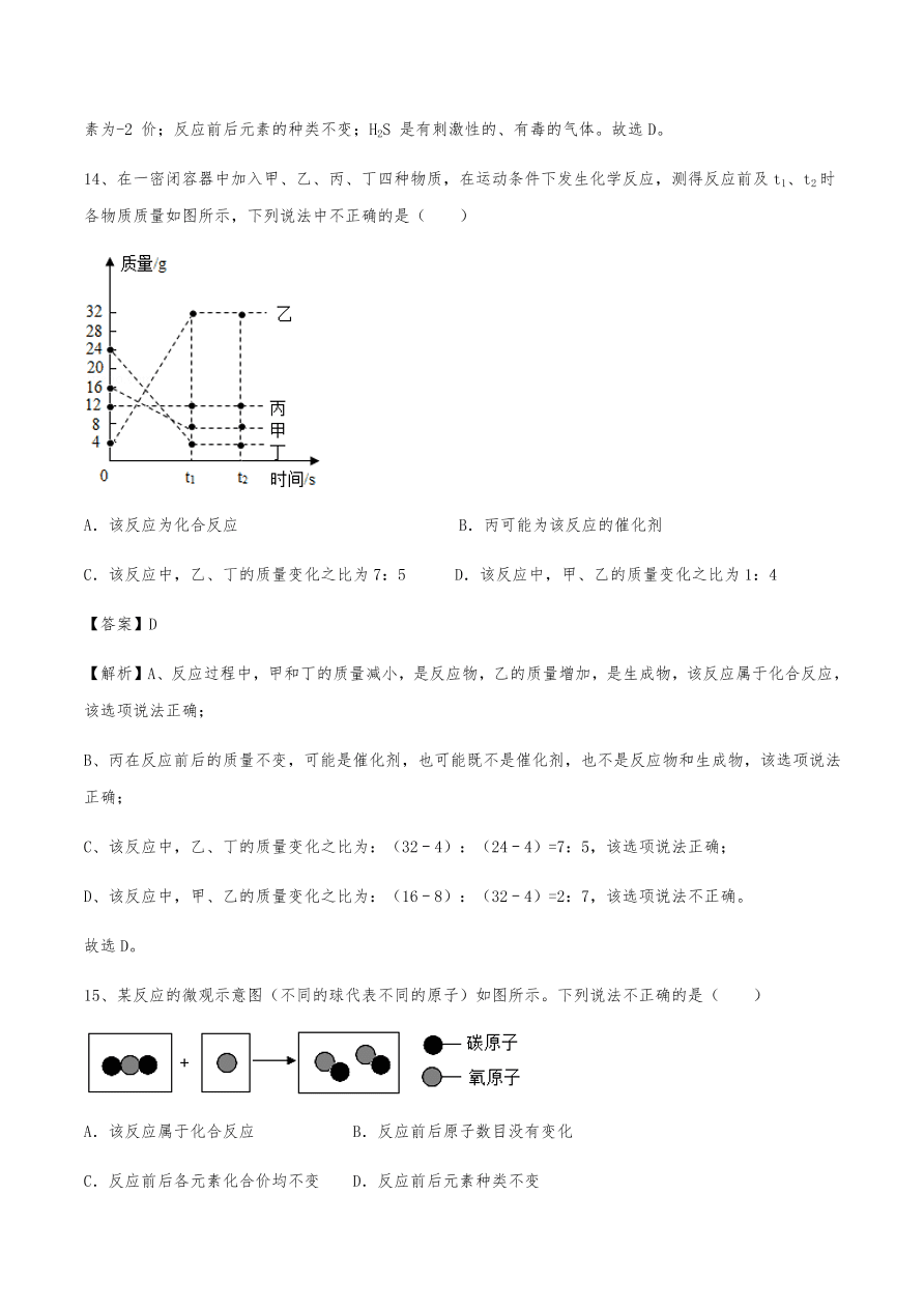 2020年初三化学上册同步练习及答案：质量守恒定律