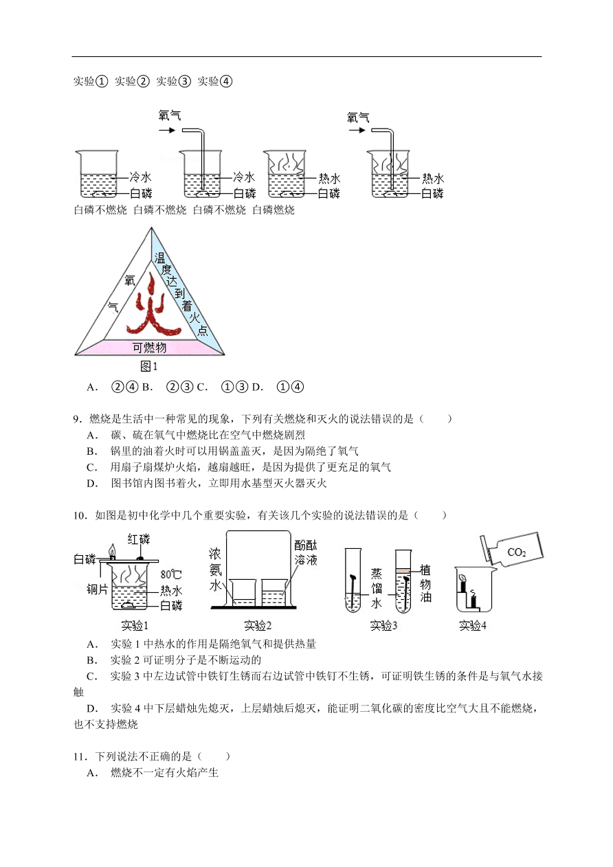 中考化学一轮复习真题集训 燃烧与燃烧的条件