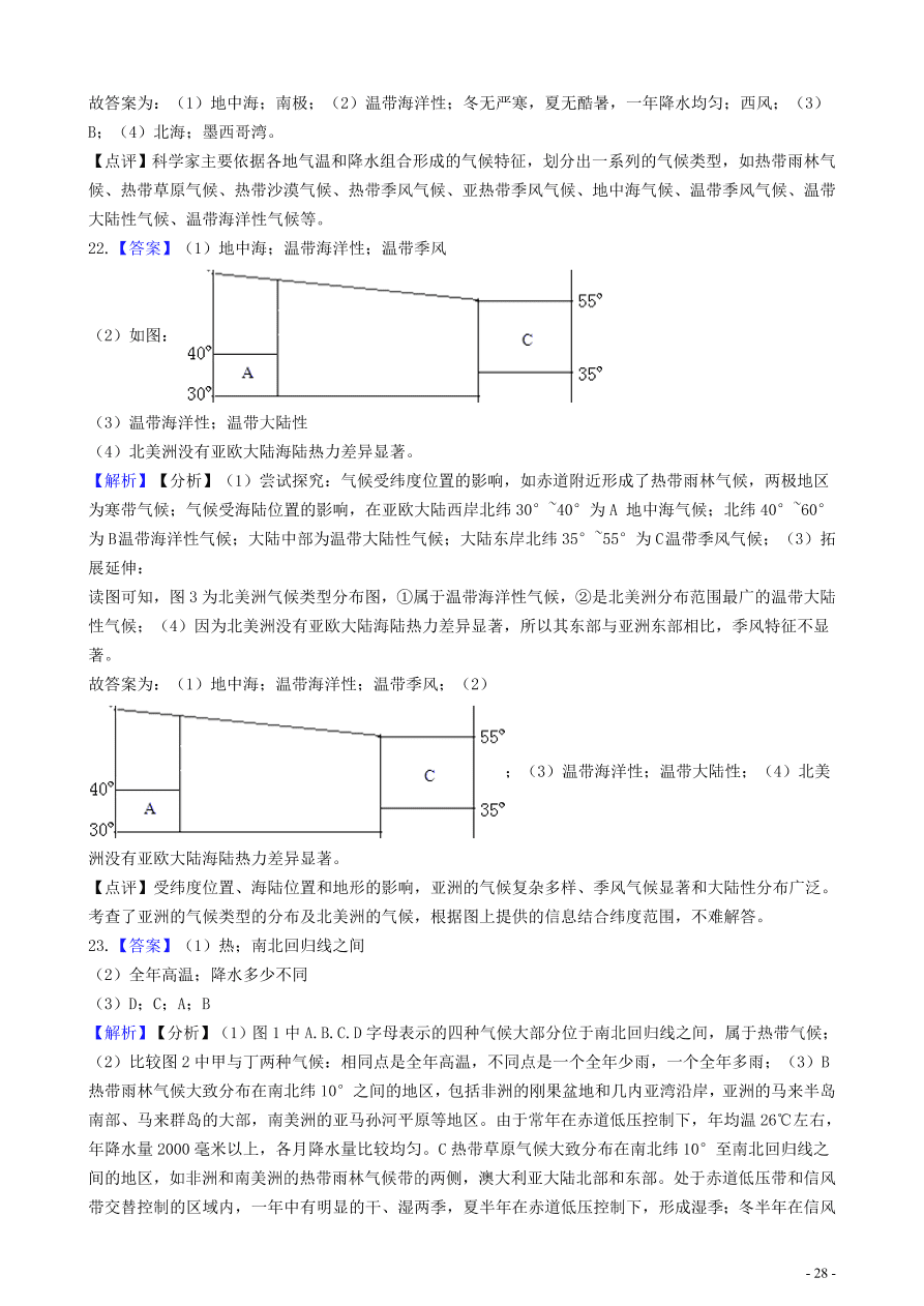 中考地理知识点全突破专题9——世界主要气候类型分布及特点含解析