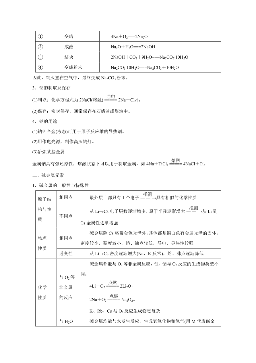 2020-2021学年高三化学一轮复习知识点第10讲 钠及其重要化合物