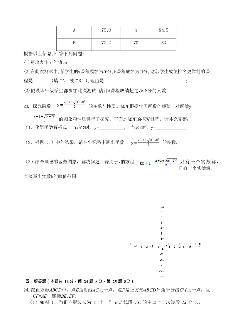 北京市育英学校航天校区2019-2020学年度八年级第二学期数学期末练习（无答案） 