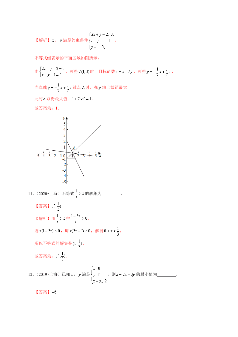 2020-2021学年高考数学（理）考点：二元一次不等式(组)与简单的线性规划问题