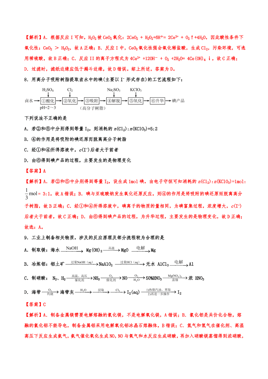 2020-2021年高考化学一轮易错点强化训练：工艺流程综合