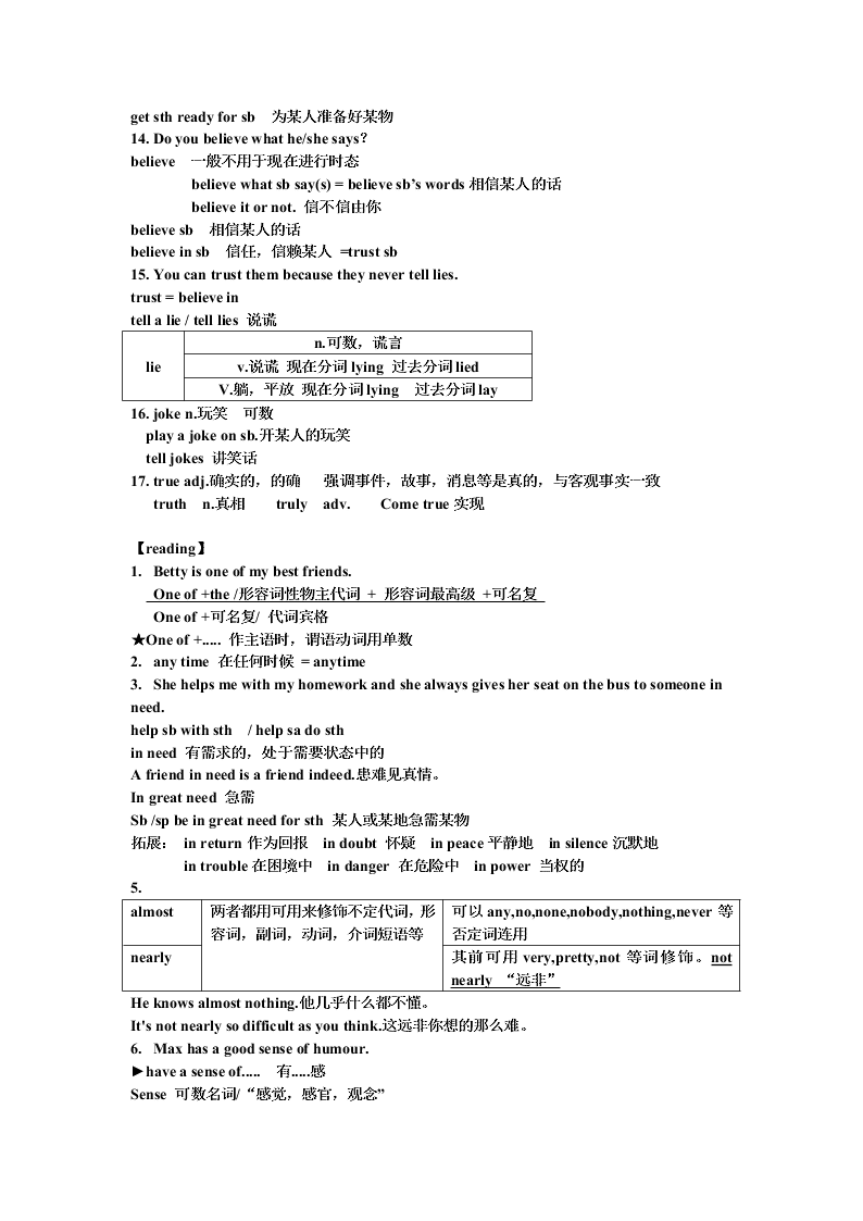 牛津译林版初二英语上册 Unit1 重要知识点