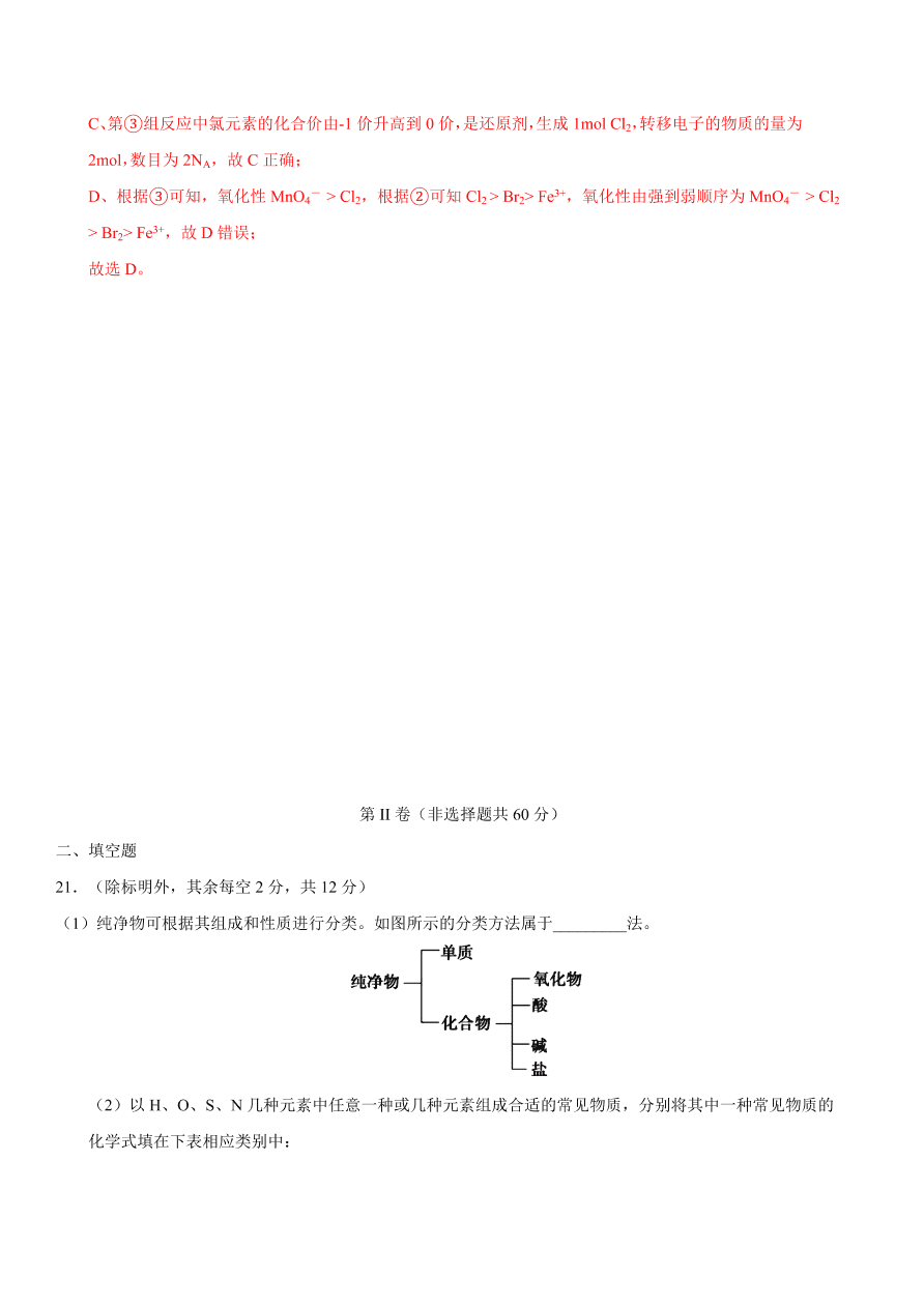 2020-2021学年苏教版高一化学上学期期中测试卷03