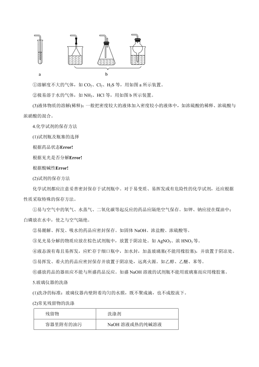 2020-2021学年高三化学一轮复习知识点第1讲 化学实验基础知识和技能