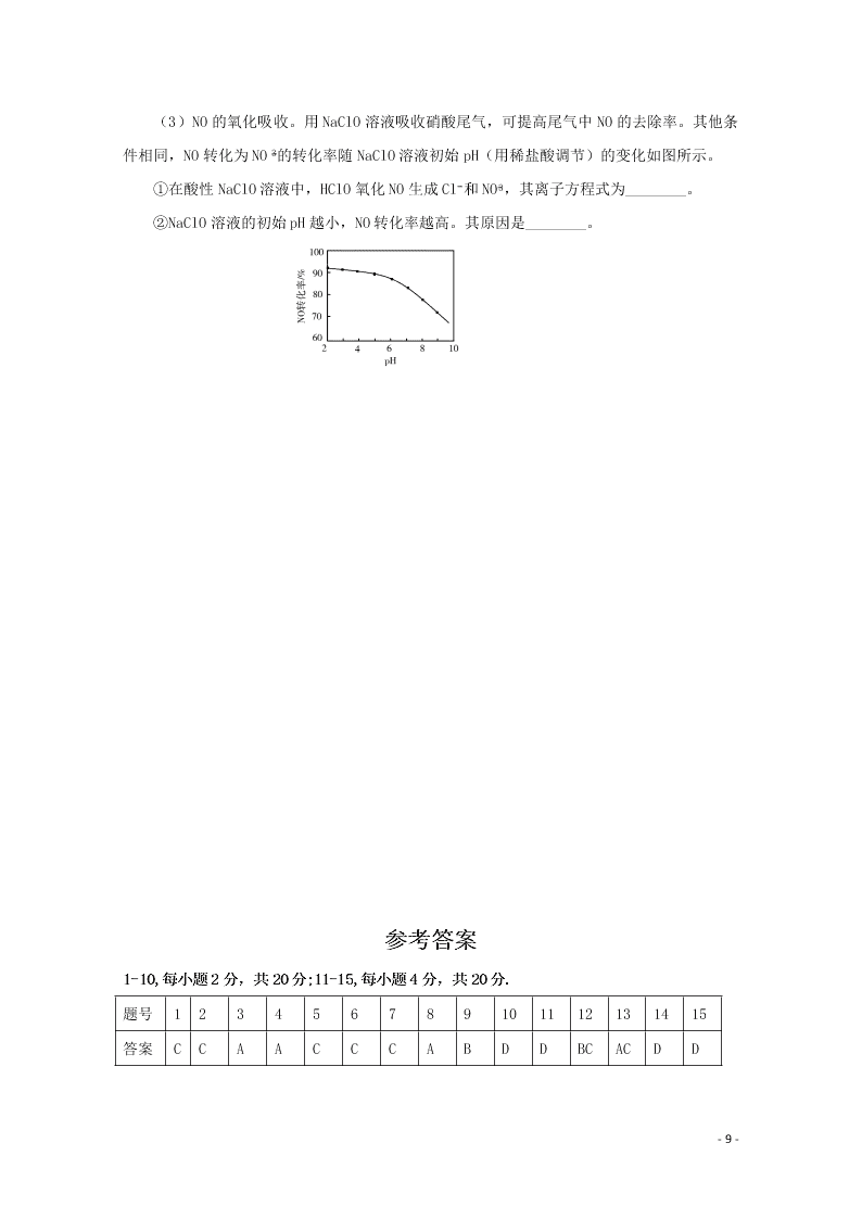 江苏省启东中学2021届高三化学上学期期初考试试题（含答案）