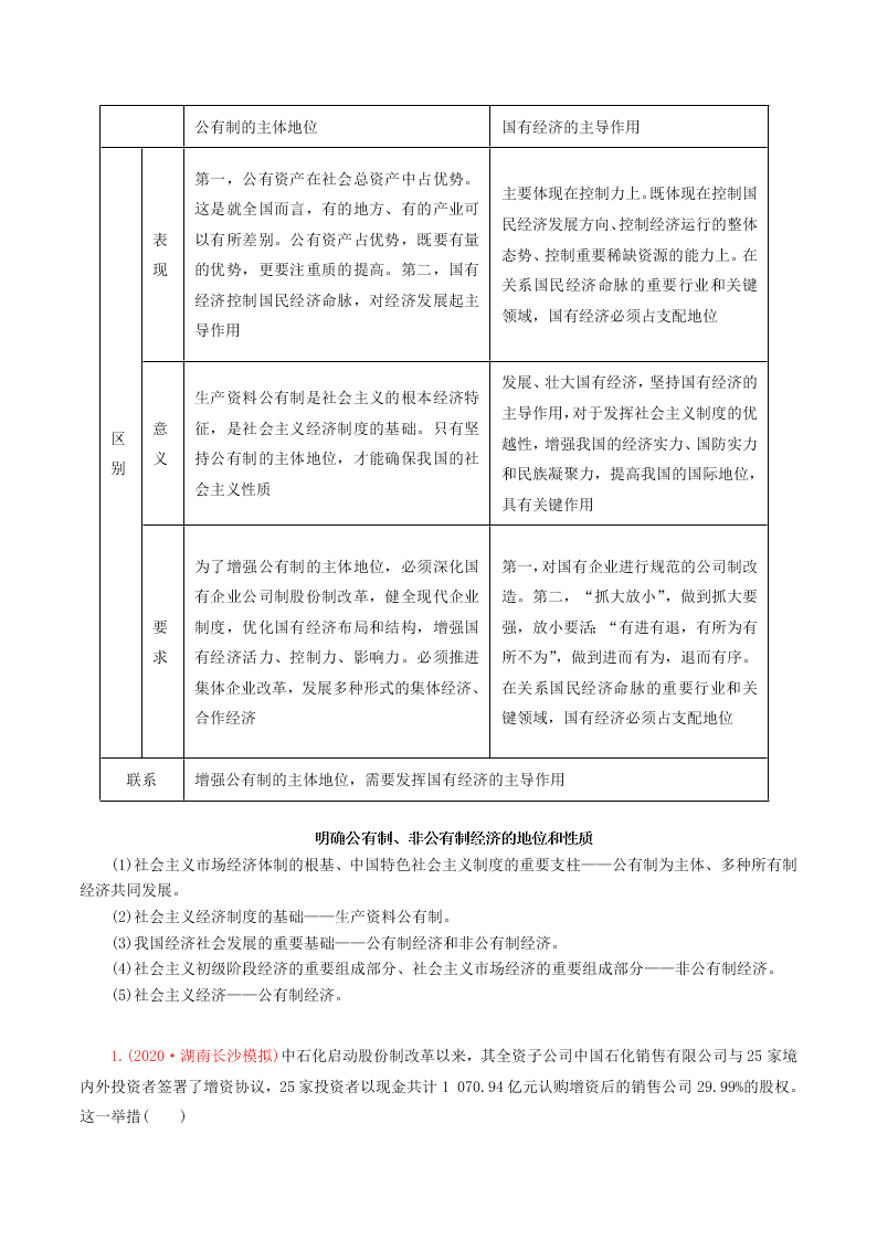 2020-2021学年高考政治纠错笔记专题02 生产、劳动与经营