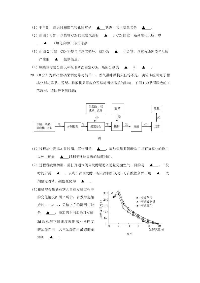 2020年第二学期南京市第二十九中学高二生物试卷（word版无答案）   