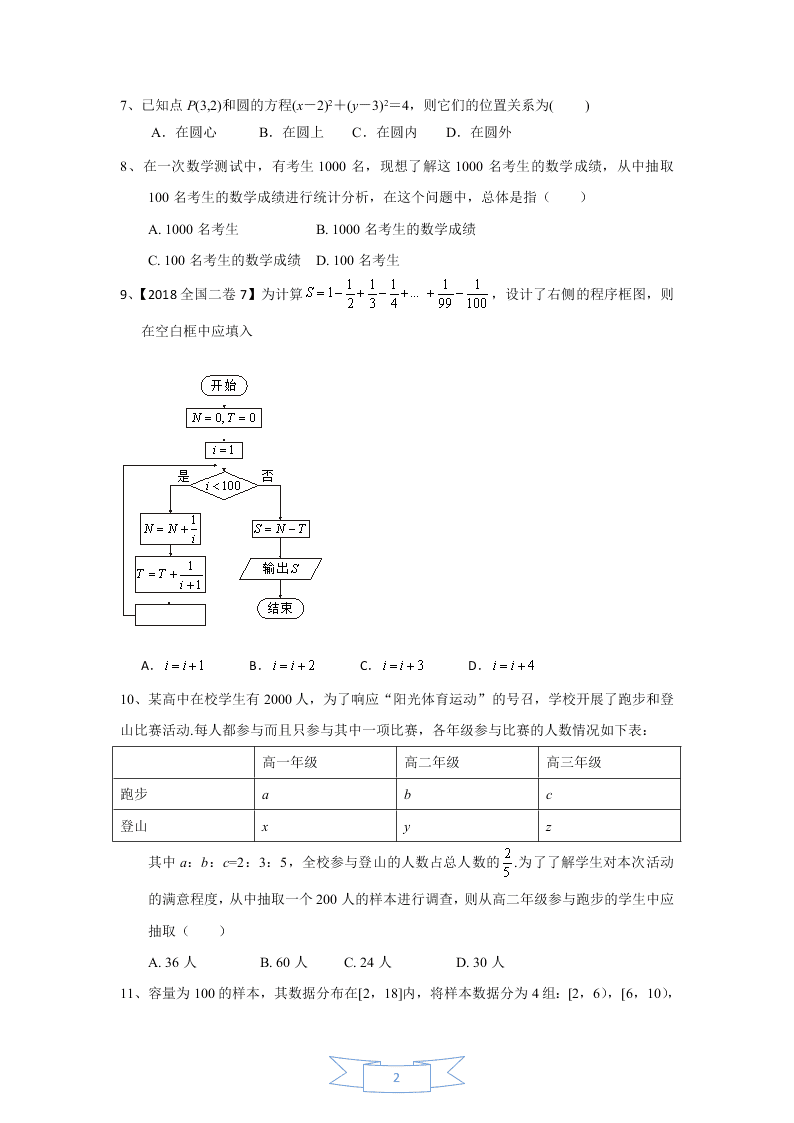 北京临川学校2019-2020上学期第一次月考高二数学文科试卷（无答案） 