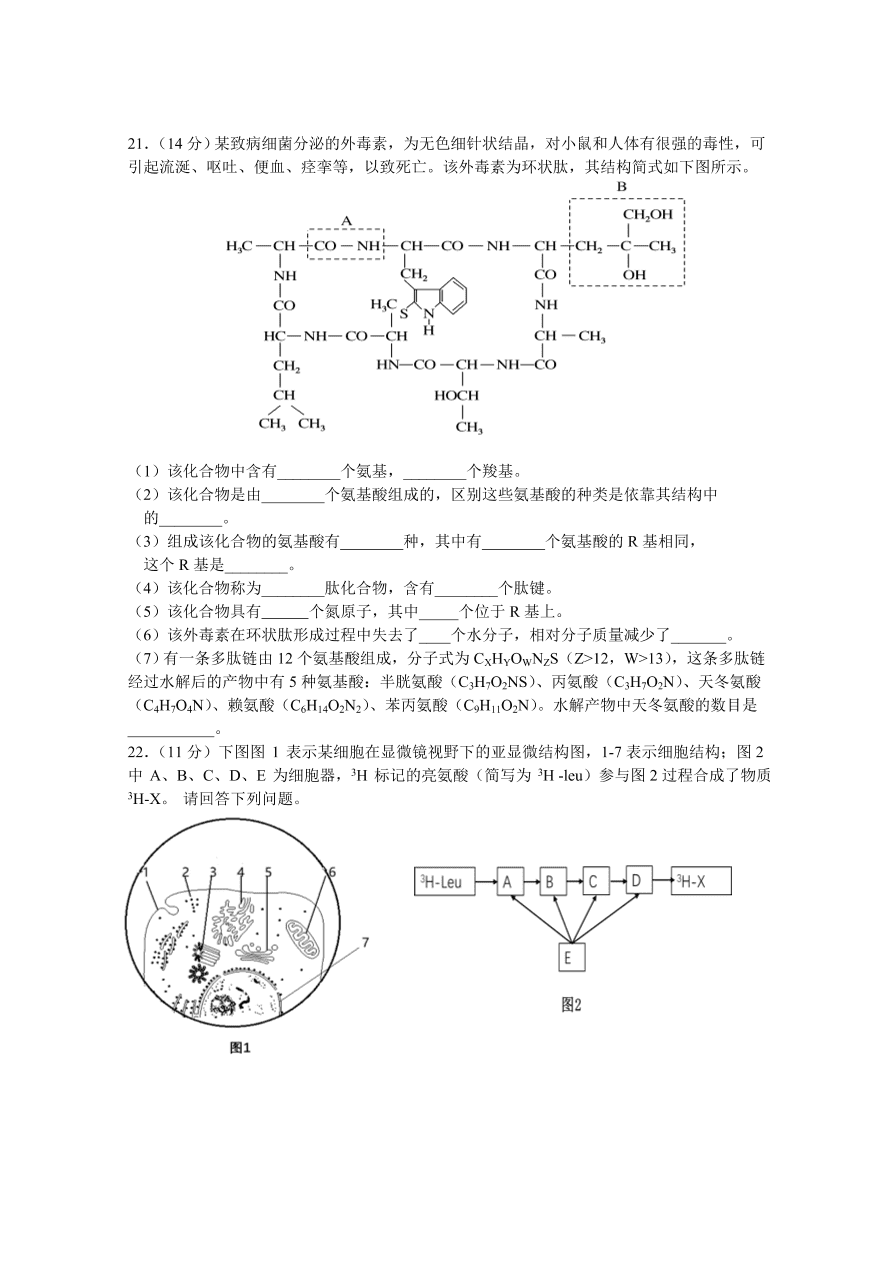 江苏省启东市2020-2021高一生物上学期期中试题（Word版附答案）