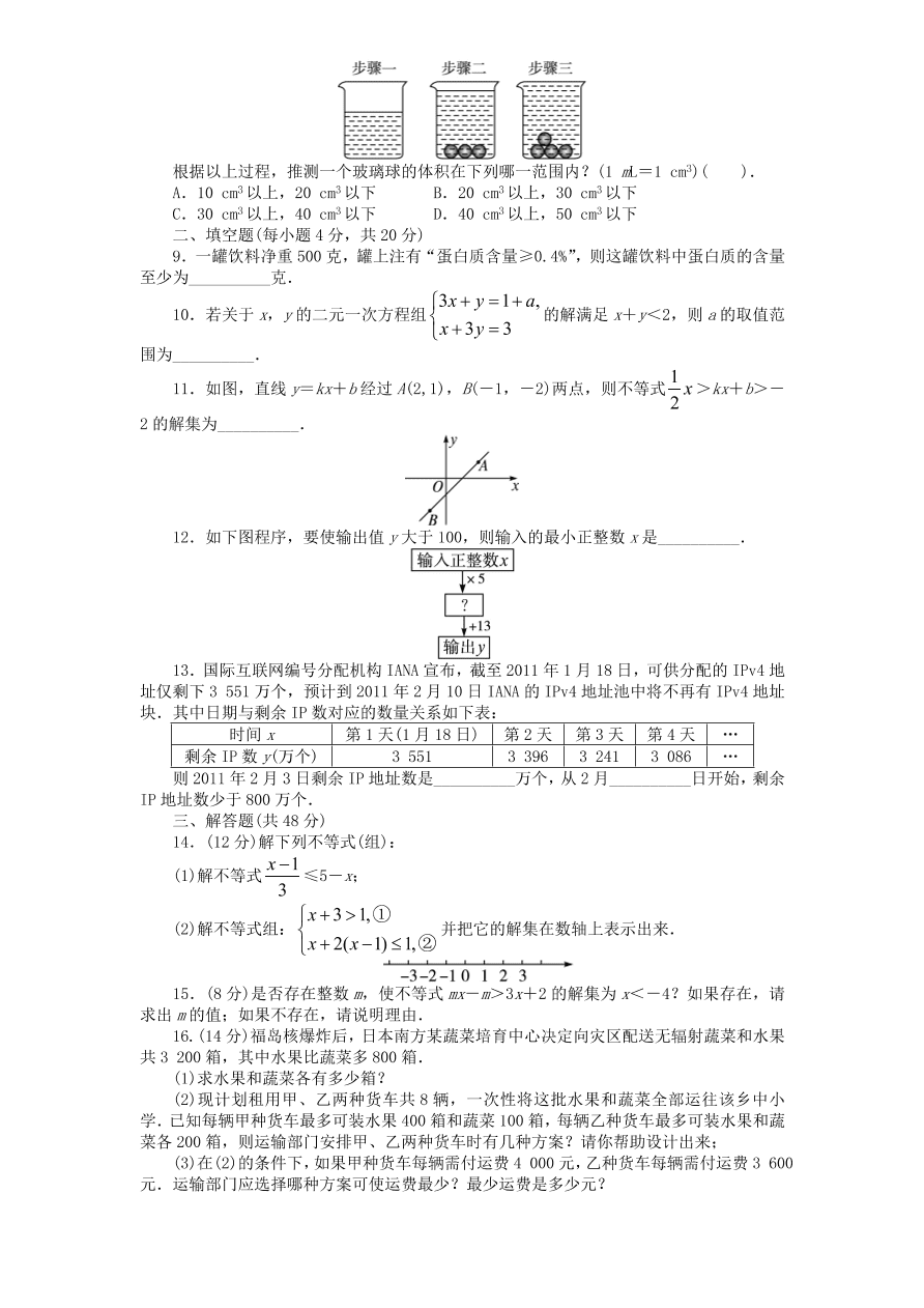 北师大版八年级数学下册第2章《一元一次不等式和一元一次不等式组》单元测试试卷及答案