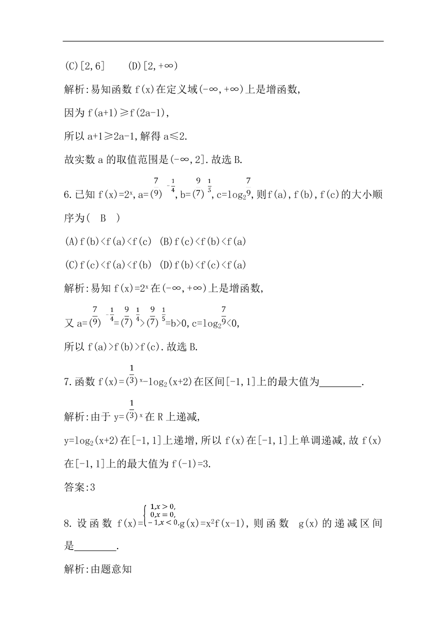 高中导与练一轮复习理科数学必修2习题 第二篇 函数及其应用第2节 函数的单调性与最值（含答案）