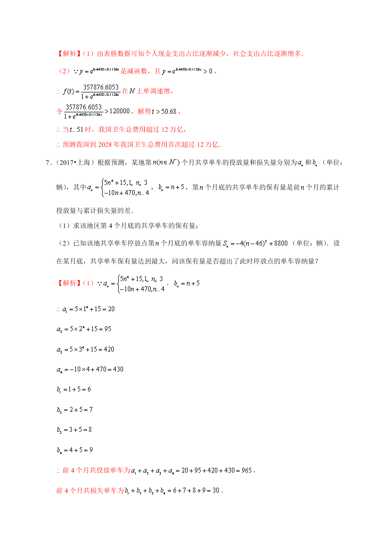 2020-2021学年高考数学（理）考点：函数模型及其应用