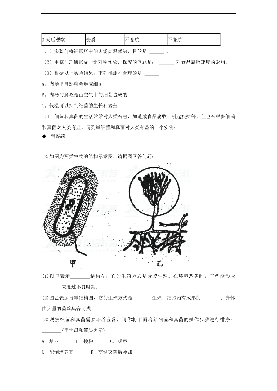 人教版八年级生物上册《细菌和真菌的分布》同步练习及答案