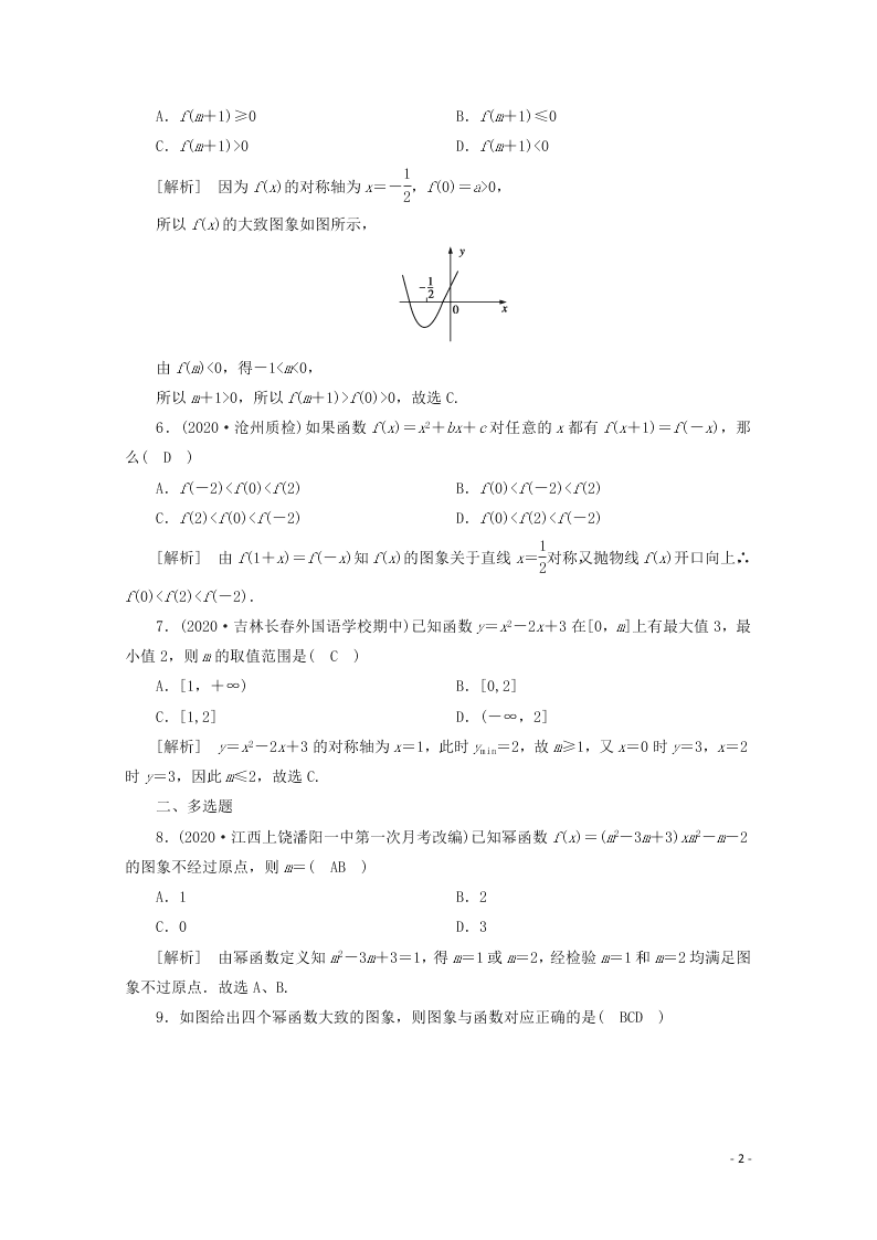 2021版高考数学一轮复习 第二章08幂函数与二次函数 练案（含解析）