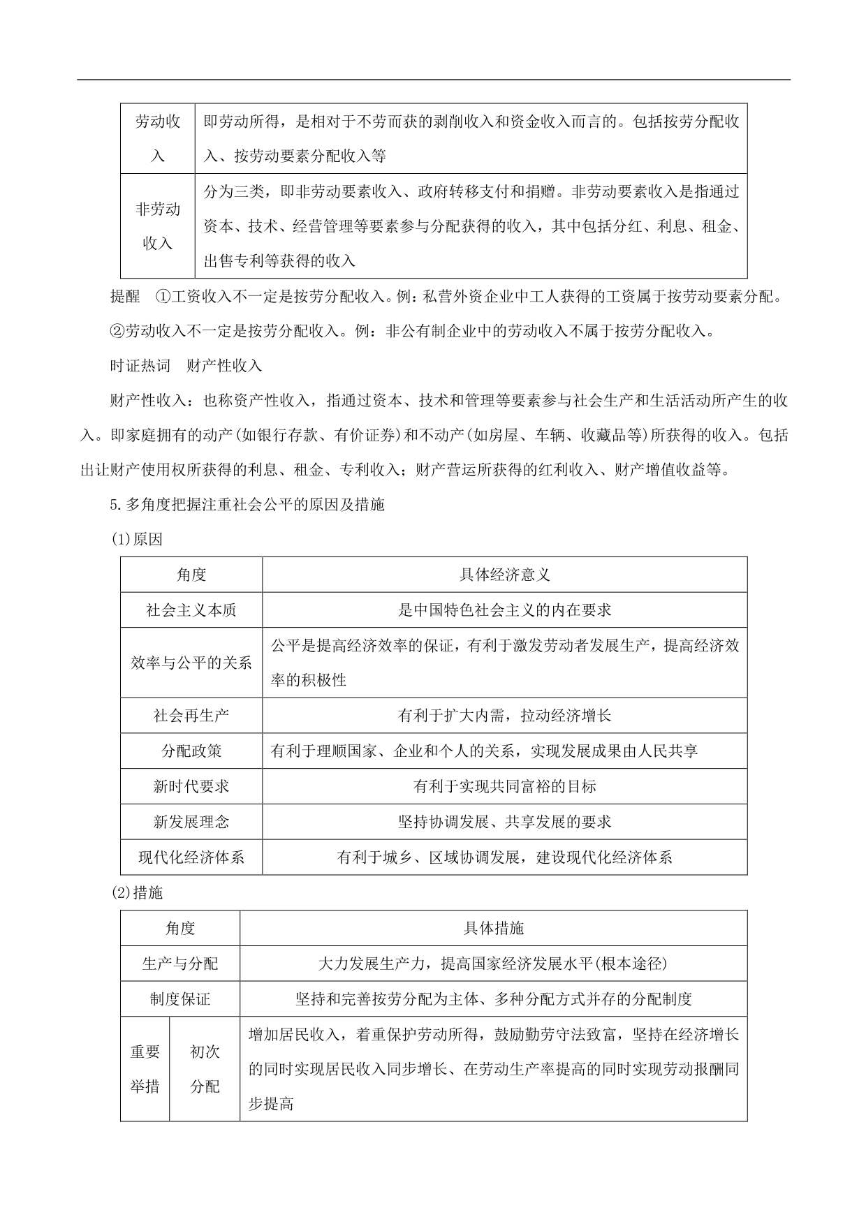 2020-2021年高考政治一轮复习考点：个人收入的分配