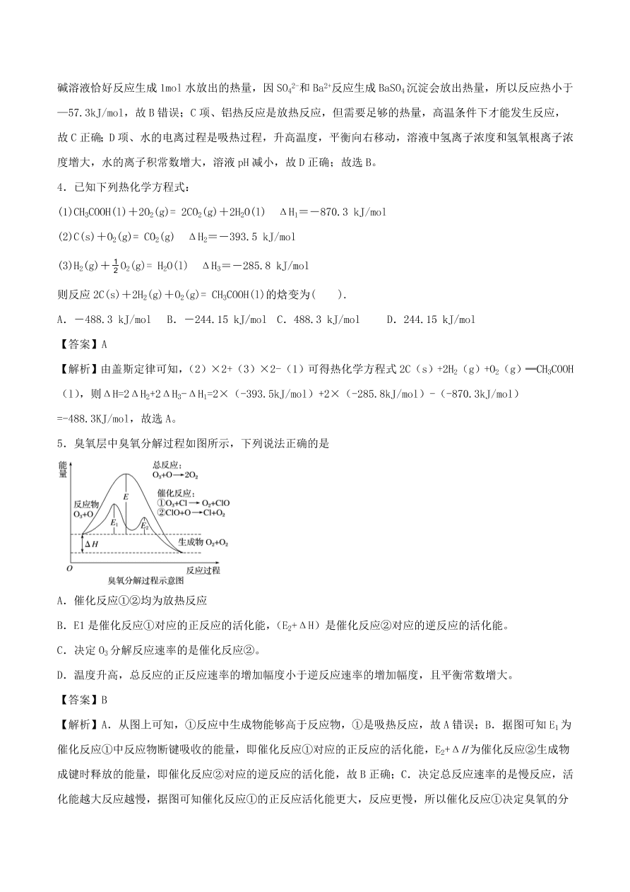 2020-2021年高考化学精选考点突破11 化学反应中的能量变化