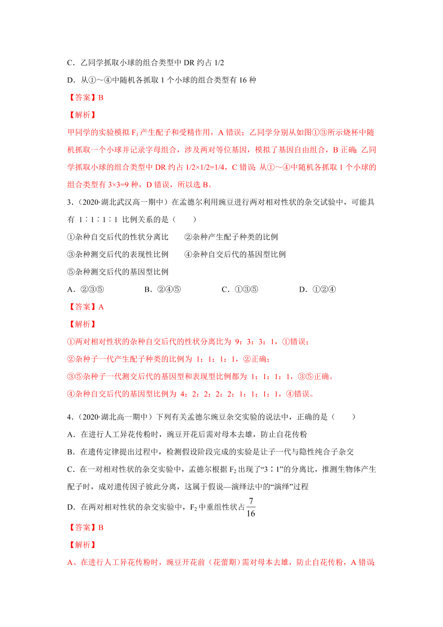 2020-2021学年高三生物一轮复习专题15 自由组合定律（练）