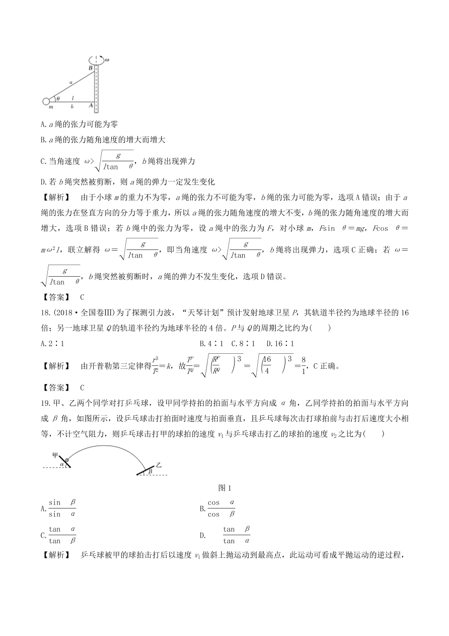 2021年高三物理选择题强化训练专题三 力学中的曲线运动