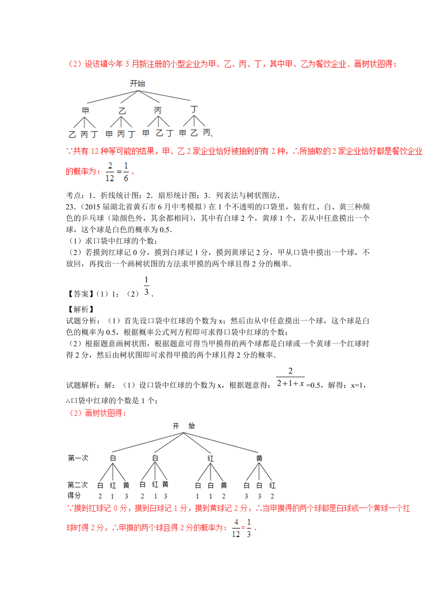 九年级数学上册第3章《概率及其求法》期末复习及答案