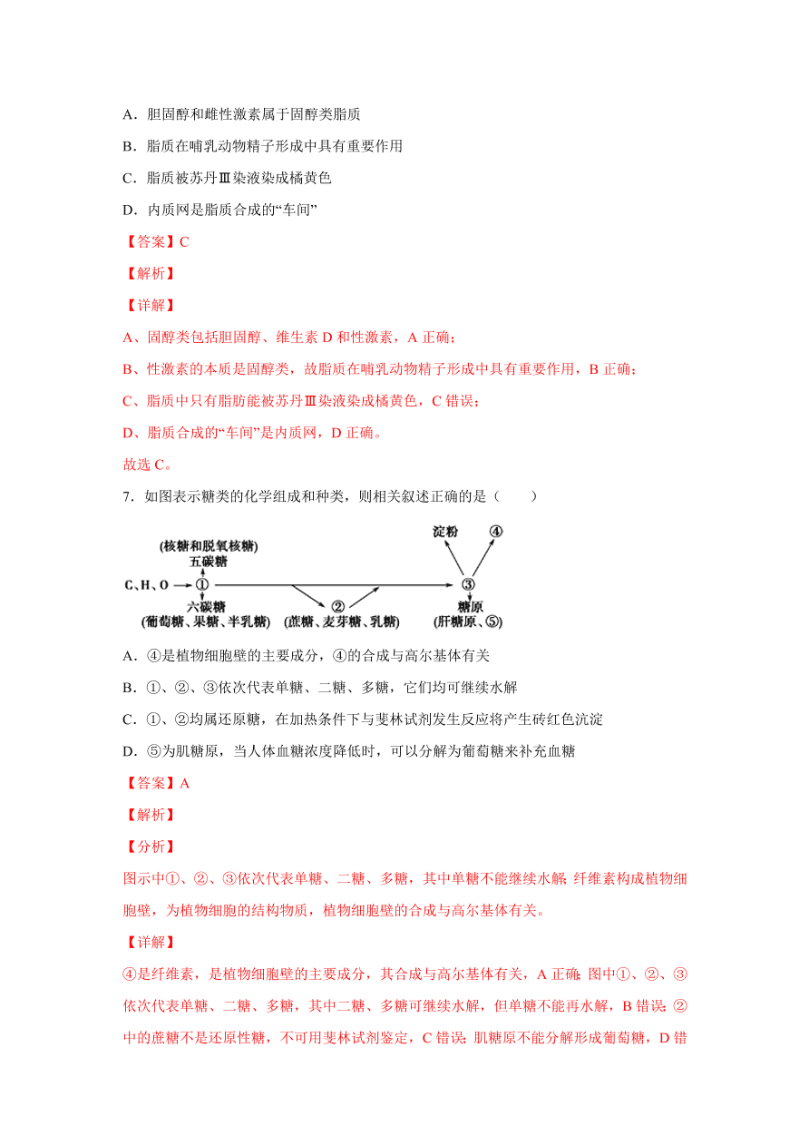 2020-2021学年高三生物一轮复习易错题01 组成细胞的分子