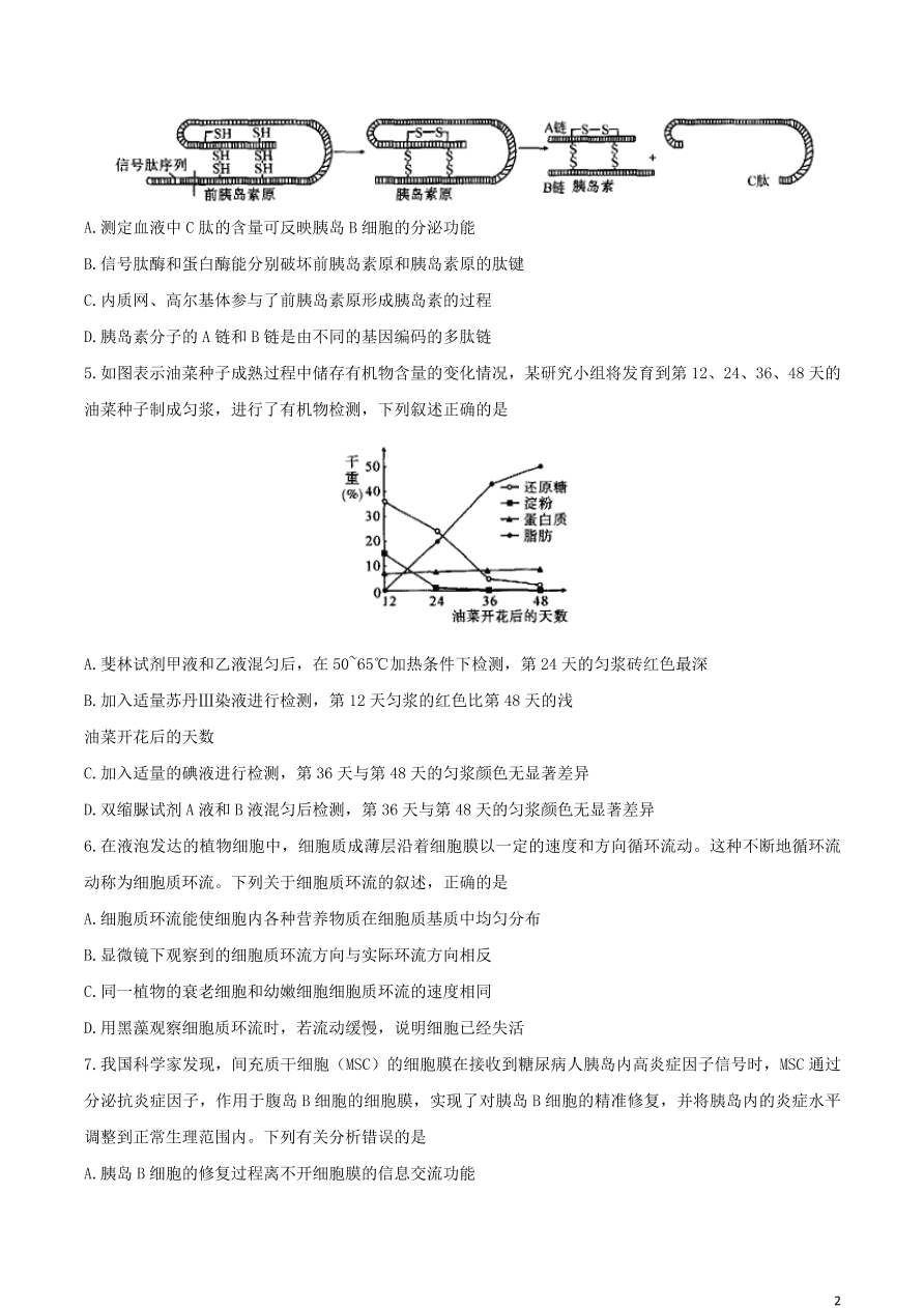 河南省平顶山市2021届高三生物10月阶段测试试题