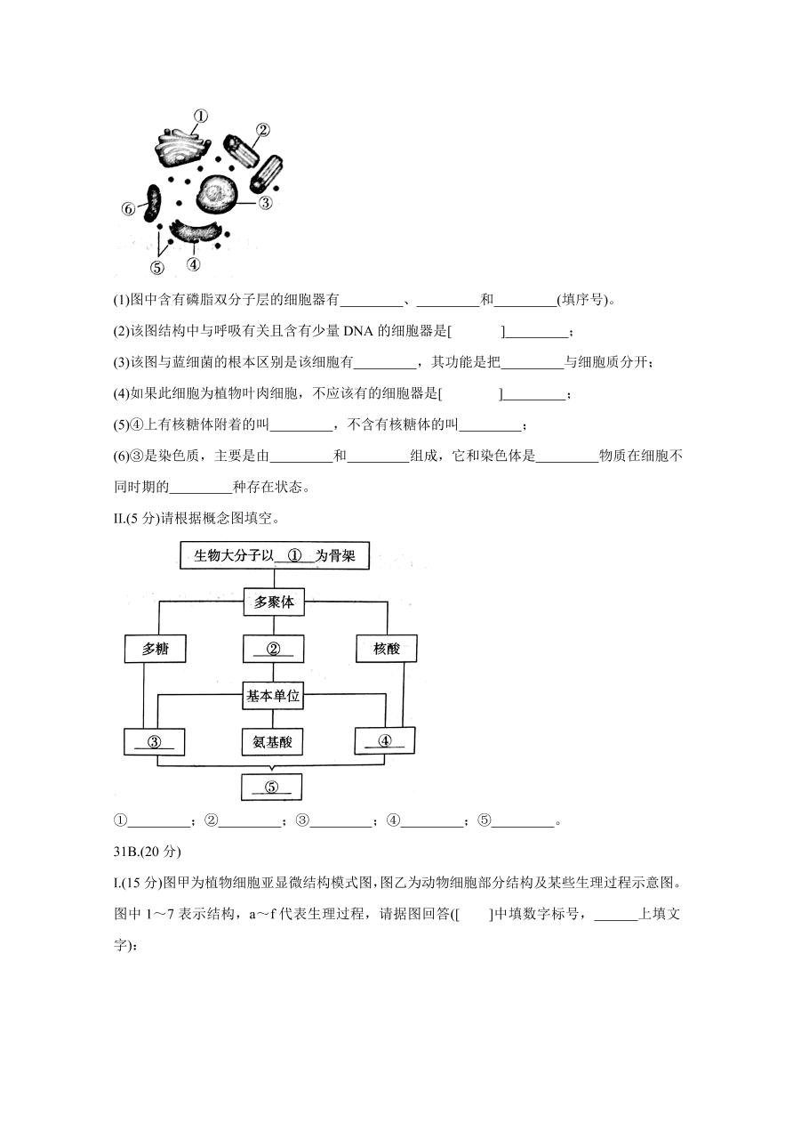 山西省太原市2020-2021高一生物上学期期中试题（Word版附答案）