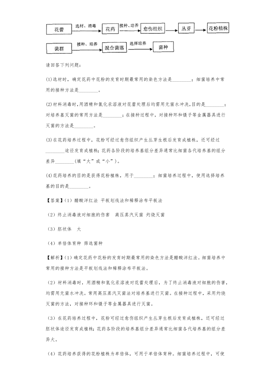 人教版高三生物下册期末考点复习题及解析：植物组织培养技术及有效成分提取