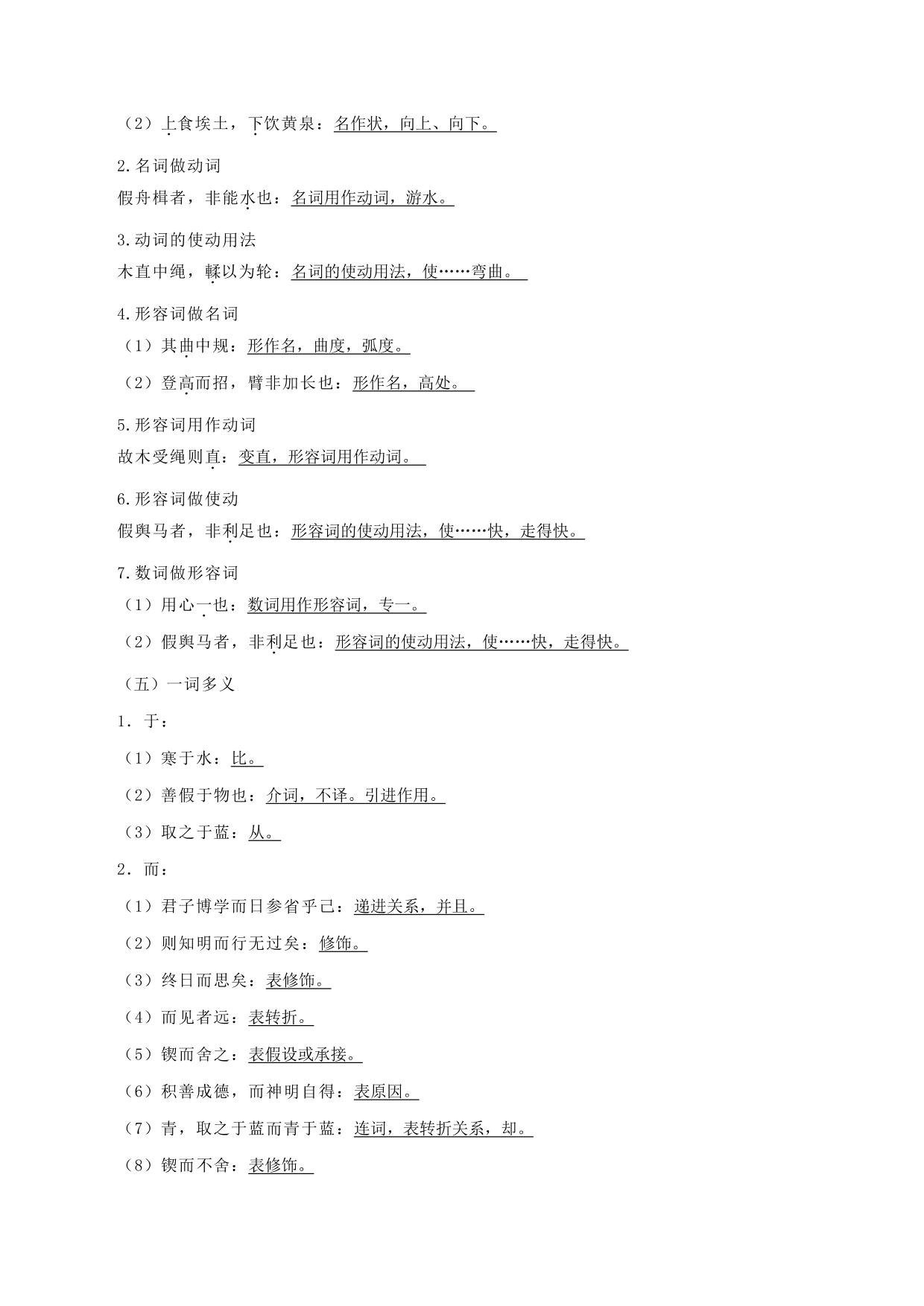 2020-2021年新高一语文古诗文知识梳理《劝学》