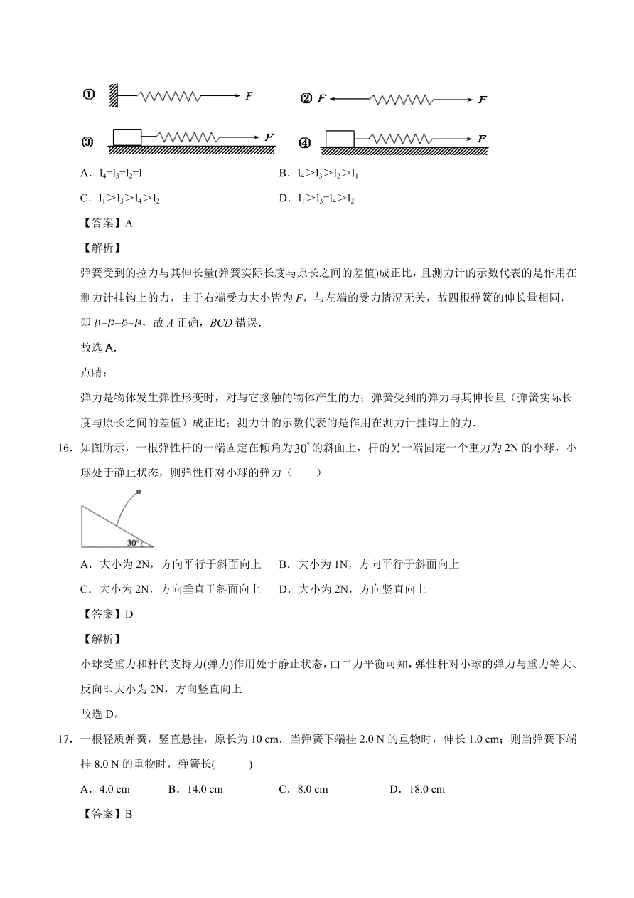 2020-2021学年高一物理课时同步练（人教版必修1）3-2 弹力