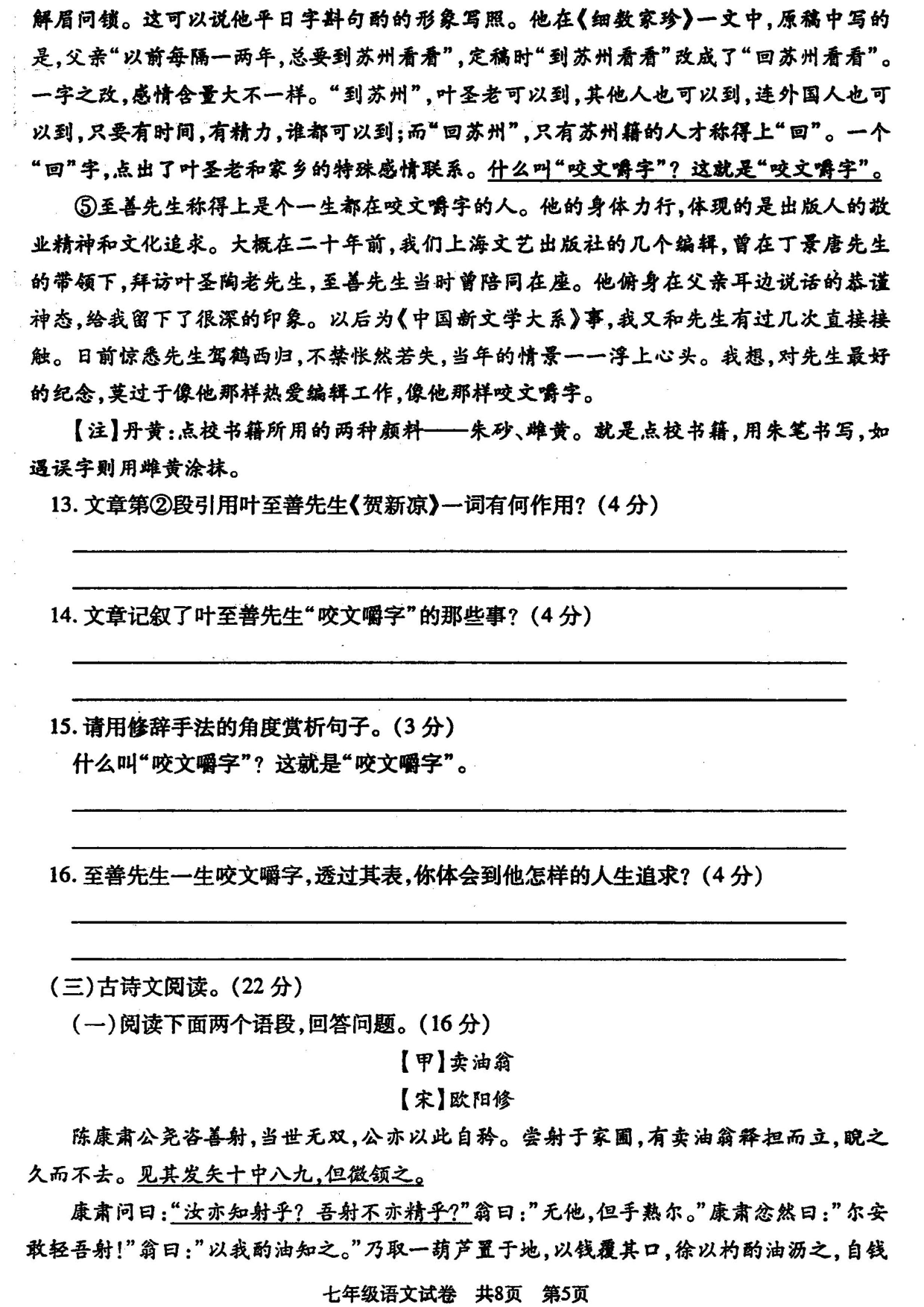 湖南省涟源市2019-2020学年七年级下学期期末质量检测语文试题 （ 图片版）   