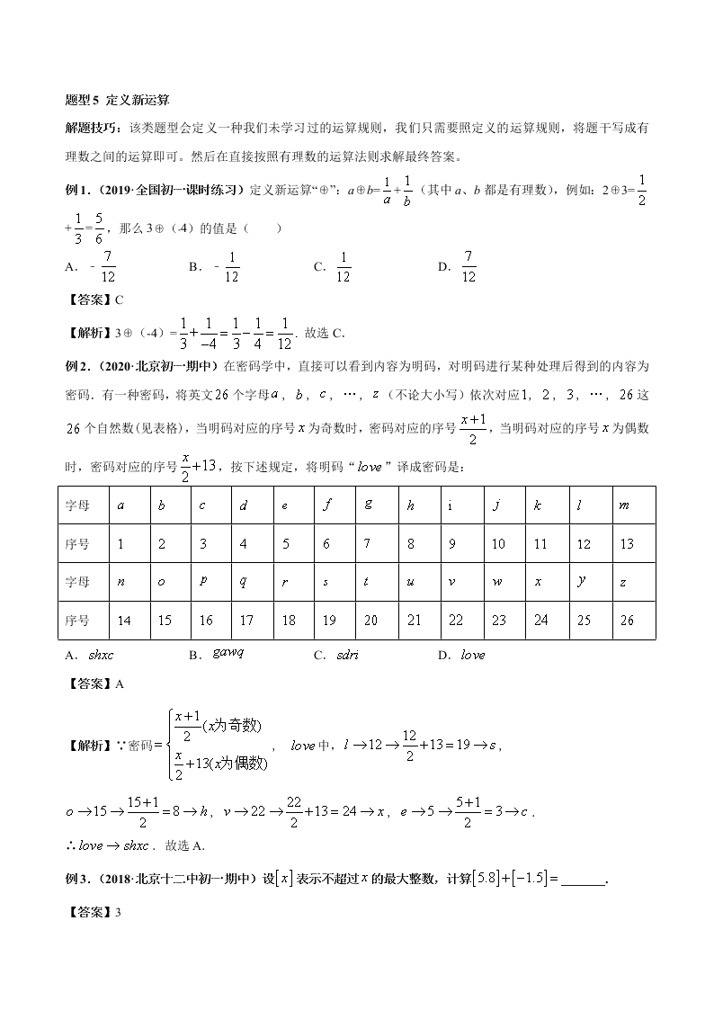 2020-2021学年人教版初一数学上学期高频考点04 有理数的加减法