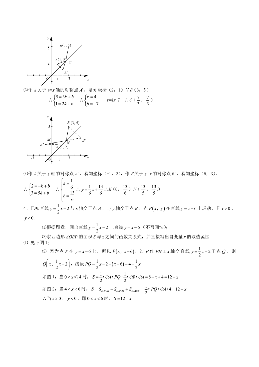 2020-2021八年级数学上册难点突破13一次函数中的将军饮马问题（北师大版）