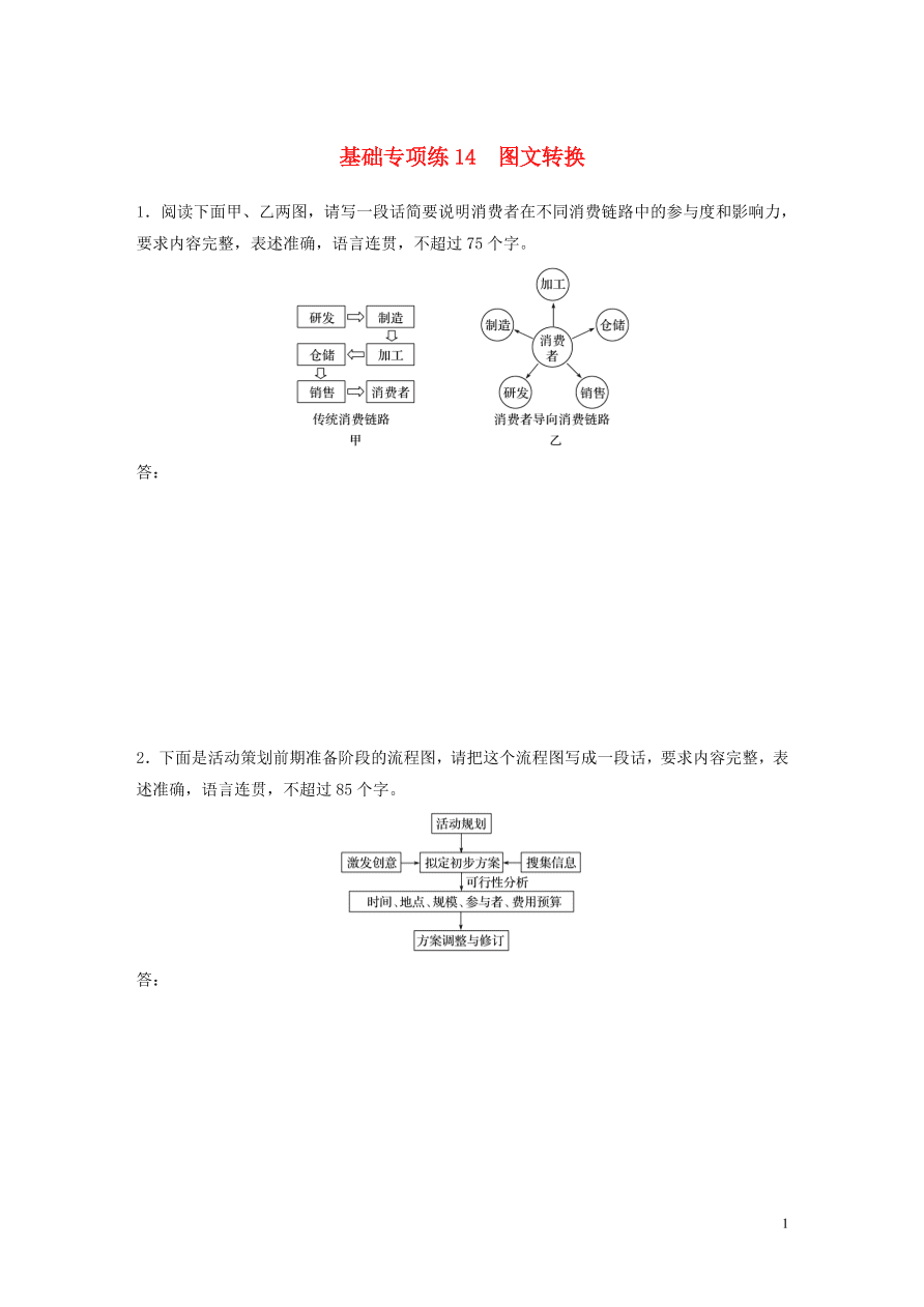 2020版高考语文一轮复习基础突破第二轮基础专项练14图文转换（含答案）