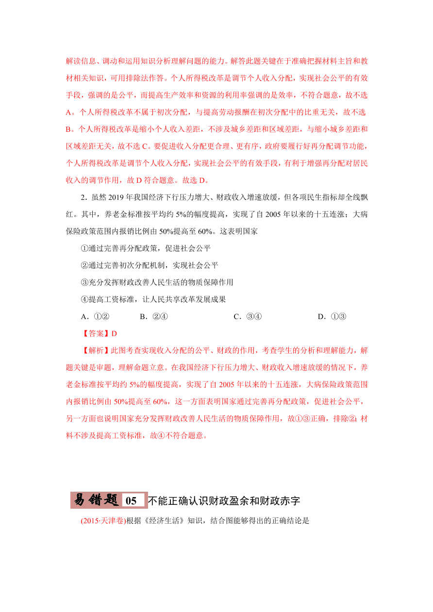 2020-2021学年高三政治一轮复习易错题07 经济生活之收入分配