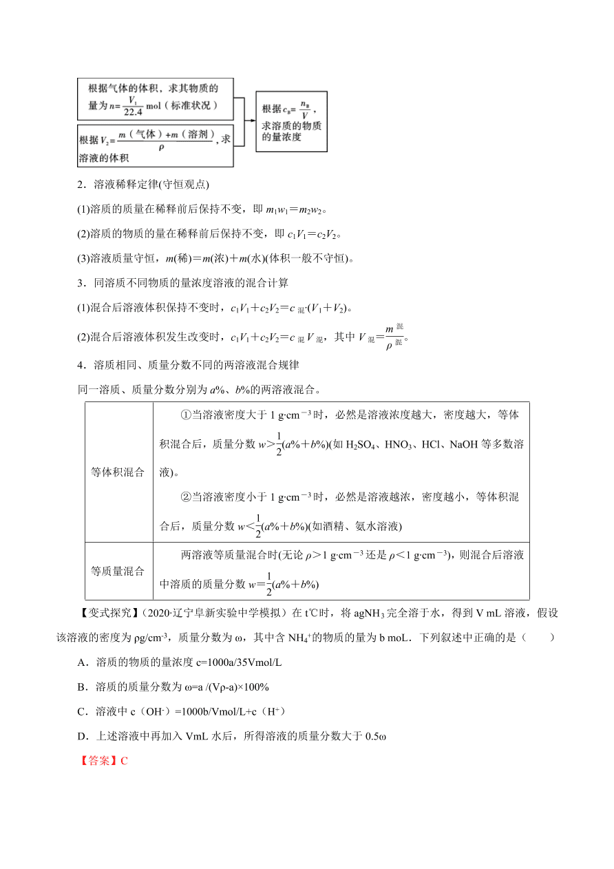 2020-2021学年高三化学一轮复习知识点第4讲 一定物质的量浓度的溶液及其配制