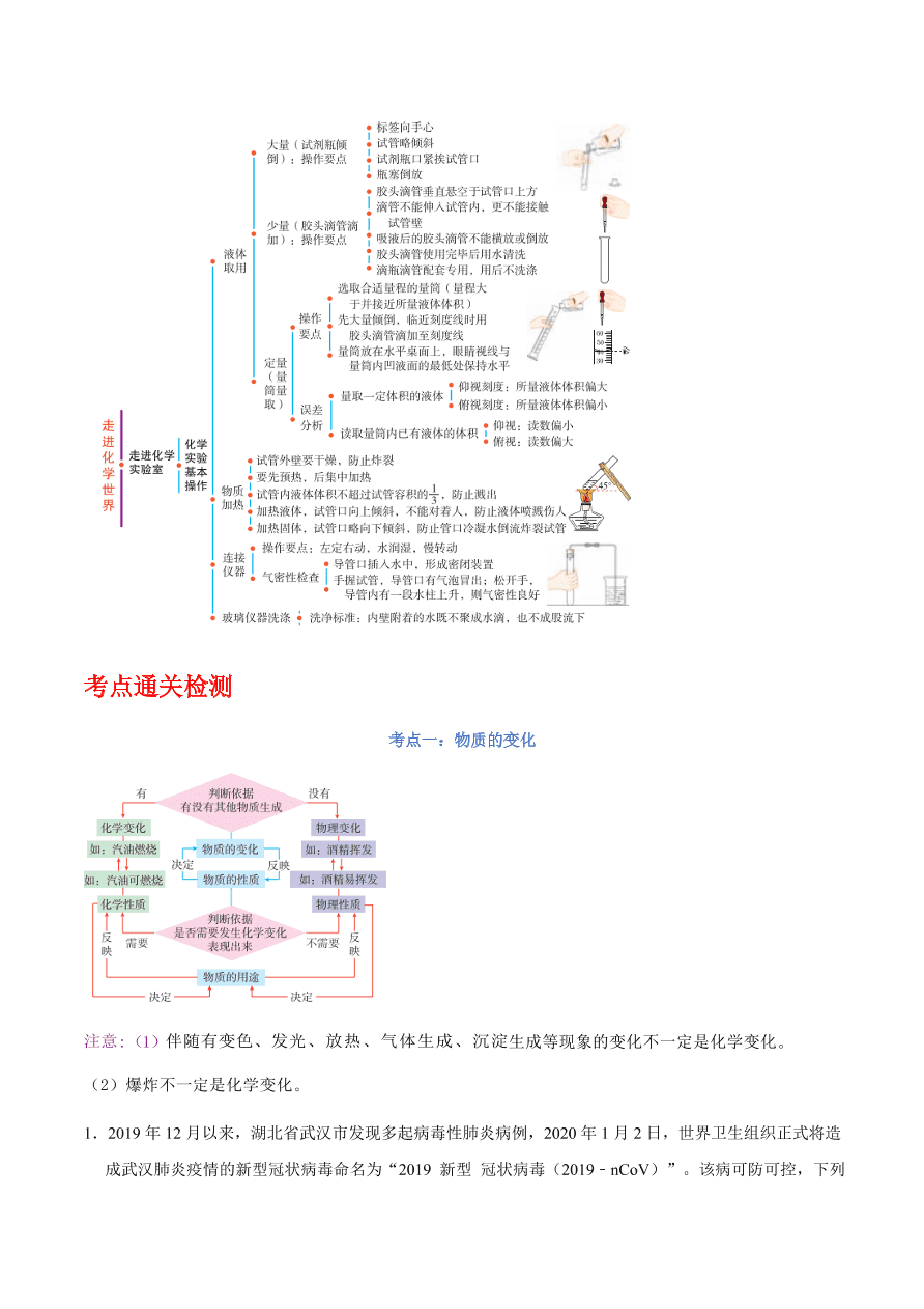 2020-2021学年人教版初三化学上期期中考单元检测 第一单元   走进化学世界