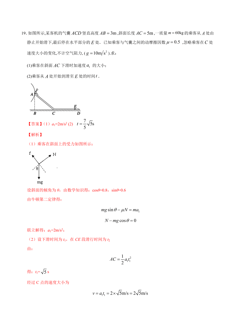 2020-2021学年高一物理课时同步练（人教版必修1）4-6 用牛顿运动定律解决问题（一）