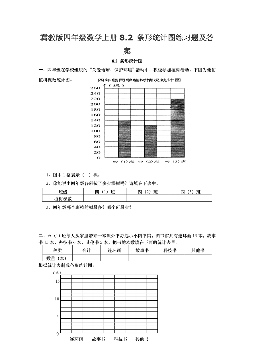 冀教版四年级数学上册8.2 条形统计图练习题及答案