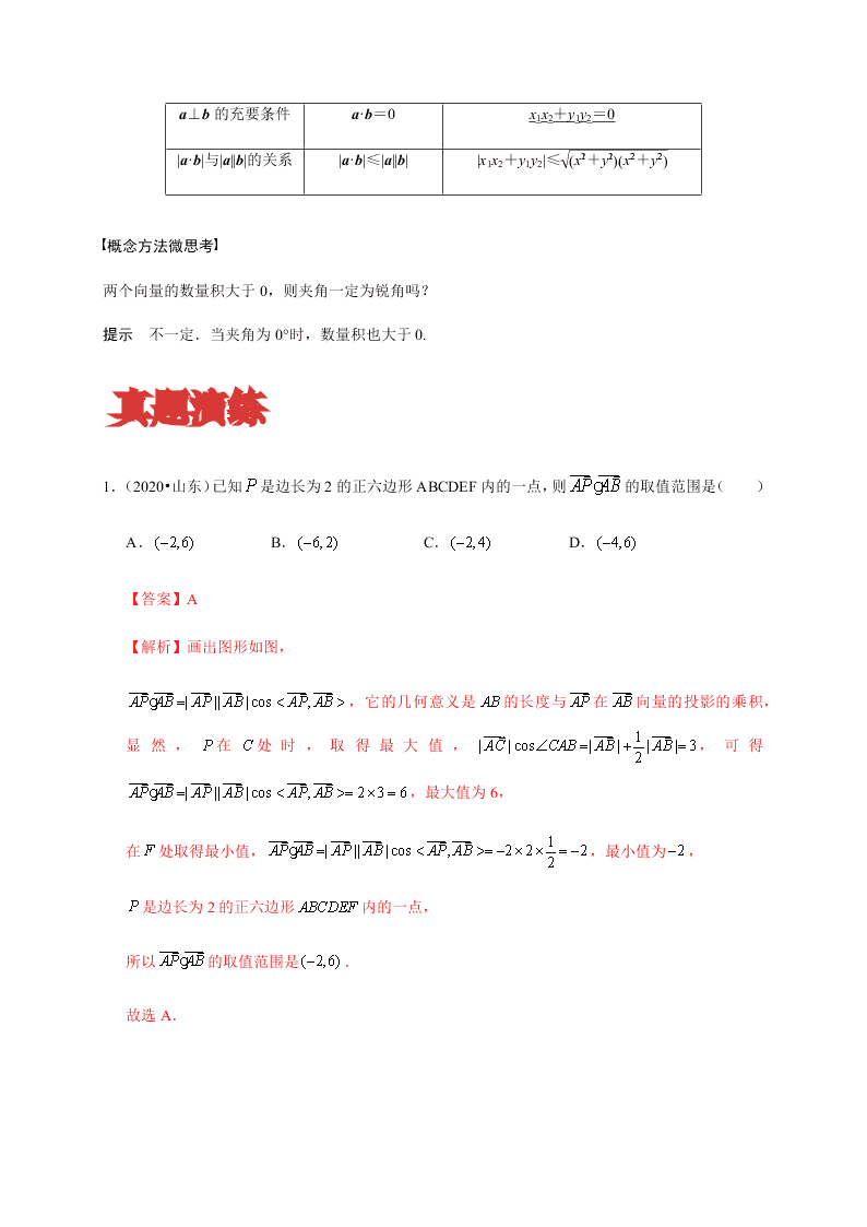 2020-2021学年高考数学（理）考点：平面向量的数量积