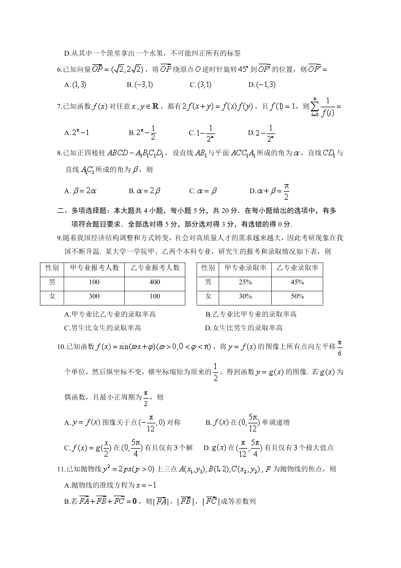 山东省威海市2020届高三数学二模试题（Word版附答案）